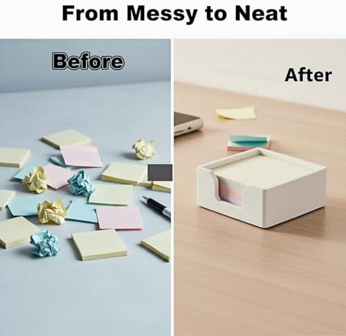 Concrete Sticky Note Holder for 3x3″ Notes - Cement Self-Stick Note Memo Pad Holder Notepad Dispenser Organizer - Modern Desk Accessory for Office & Home, White