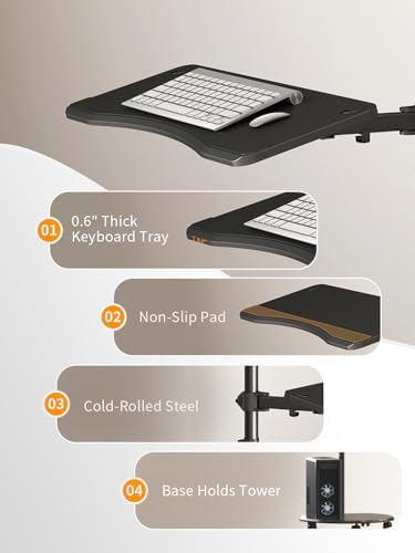 suptek Mobile Desk Workstation with Monitor Mount for up to 32" Screen, Rolling Computer Cart on Wheels,Full Keyboard Tray, CPU Holder