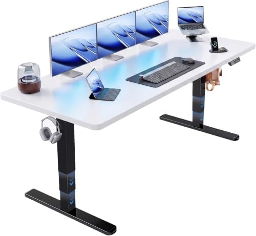 HUANUO 70x 30 Inch 3-Stage Electric Standing Desk, Brushless Motor, White & Black