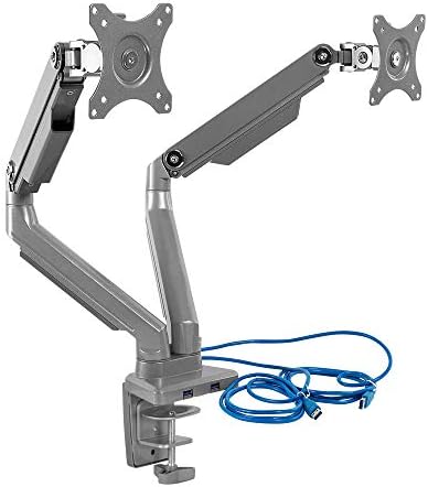 Mount-It! Dual Monitor Desk Mount with USB 3.0 Ports, Full Motion Dual Monitor Stand for 2 Screens up to 32 Inches, VESA 75x75 & 100x100, Clamp or Grommet Installation