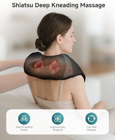 Cordless Neck Massager With Heat, Deep Tissue Shoulder & Back Massager
