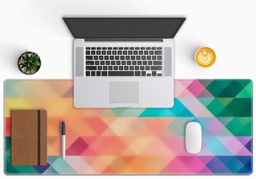Colorful Triangles Print Desk Mat Large Gaming Mouse Pad XL Extended Mousepad Desk Pad Big Keyboard Pad Desktop Mouse Mat 31.5"x11.8" Deskmat for Gamers with Stitched Edges Non-Slip Rubber Base