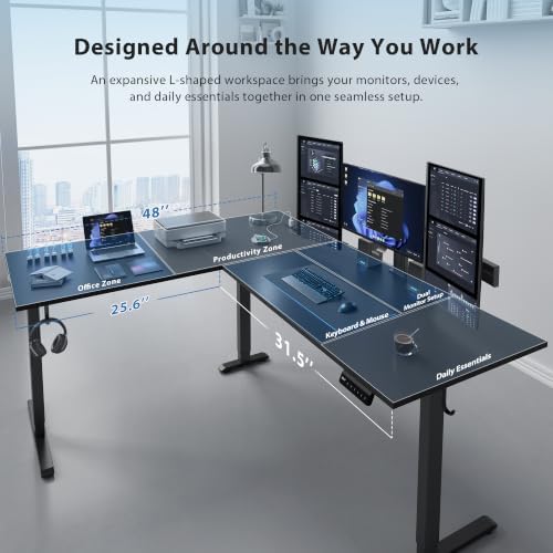 63 Inch L Shaped Electric Standing Desk, Corner Workstation, Black