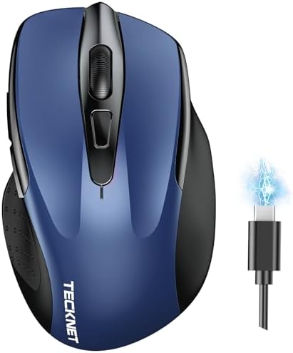 TECKNET Wireless Mouse, BT 5.0/2.4G, Rechargeable 6-DPI Silent, Blue