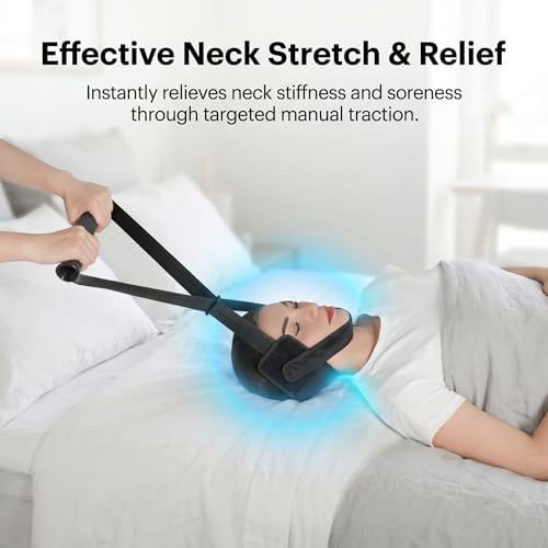 Adjustable Cervical Neck Support Stretcher, Soft Skin-Friendly Portable Neck Relaxation Tool with Durable Nylon Tape and Anti-Slip Handle, Adjustable Fit for Home Office Daily Neck Care, Black