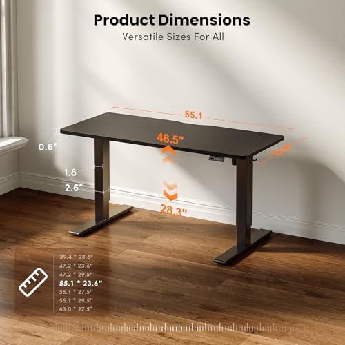 CubiCubi Electric Height Adjustable Standing Desk 55x24 Inch, Black