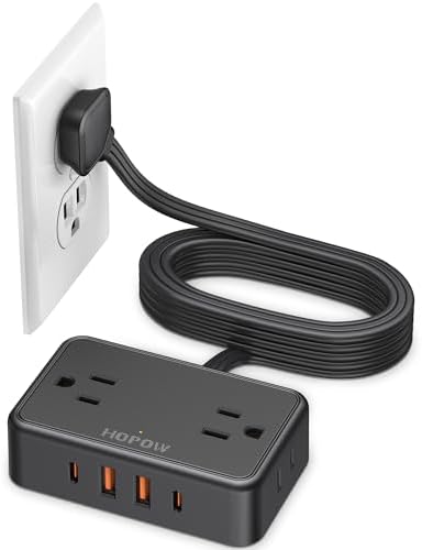 HOPOW Flat Plug Extension Cord, 4AC&2A2C, 6 FT Power Strip for Travel