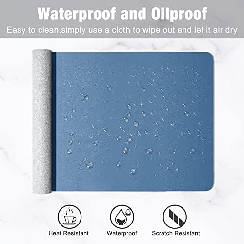 Hsurbtra Desk Pad, 23.6" x 13.8" PU Leather Desk Mat, M Extended Mouse Pad, Waterproof Desktop Blotter Protector, Non-Slip Ultra Thin Small Laptop Keyboard Writing Mat for Office Home, Dark Blue