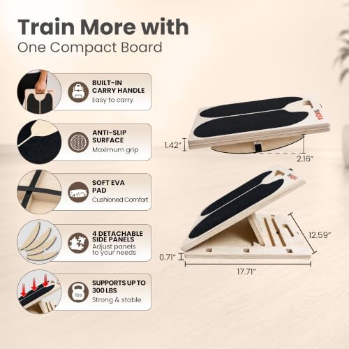 3-in-1 Slant Board for Calf Stretching, Adjustable Incline Board, 4 Angles 30° to 45°, 20° Balance & Wobble Board with 180°/360° Rotation, Non-Slip Physical Therapy Equipment, Standing Desk, 300 LBS