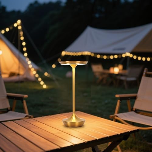 LED Cordless Table Lamp Rechargeable,Portable 6000mAh Battery Outdoor Bedside Table Lamps,3 Color Stepless Dimming Touch Battery Powered Lamp, Table Light for Restaurant/Patio/Camping/Bedroom(Gold)