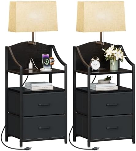 Evermagin 45" Tall Nightstands Set of 2 with Light & Charging Station