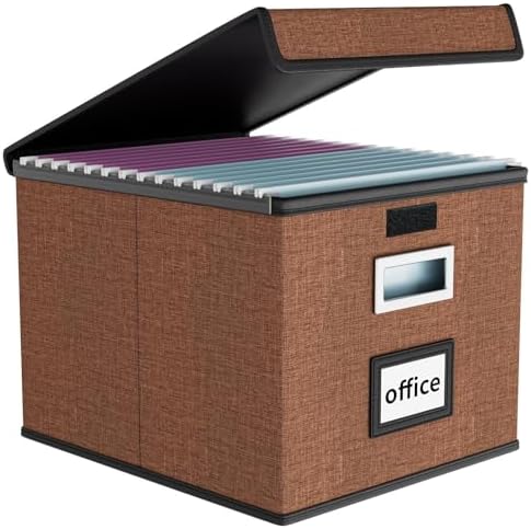 Upgrade Portable File Organizer Box with Lid,Large Linen Hanging Office Document Storage Box with Lid,Collapsible Filing&Storage Box for Office/Decor/Home-14.9x12.7x10.8in,1pk-without folders