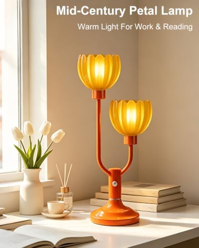 Lightdot Mid Century Modern Table Lamp Vintage Orange Lamp Gift Dimmable