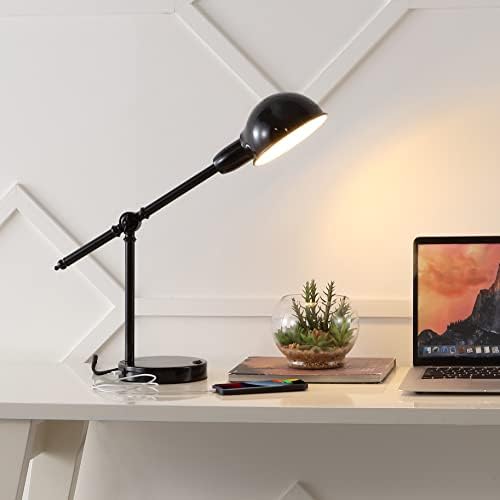 JONATHAN Y Curtis Task Lamp 20.25" Industrial Metal Adjustable USB, Black