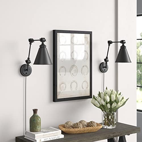 WINGBO Farmhouse Swing Arm Wall Sconce Set of 2, Industrial Adjustable Wall Lamp Light Fixture for Living Room Bedroom Vanity Study Desk Office, Plug in or Hardwired, Black