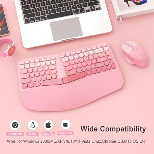 Ergonomic Wireless Keyboard Mouse, Gaming Typewriter Set with Wrist Rest