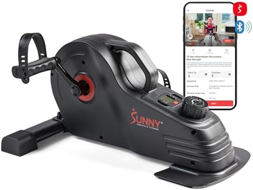 Sunny Health & Fitness 2-in-1 Smart Magnetic Pedal Exerciser, Compact Indoor Under-Desk Mini Exercise Bike for Full Body Cardio Workout and Physical Therapy, Free SunnyFit Training App Connection