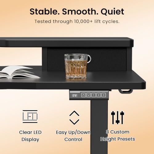 Realbear 60x30 Inch Electric Standing Desk with Drawers, Black