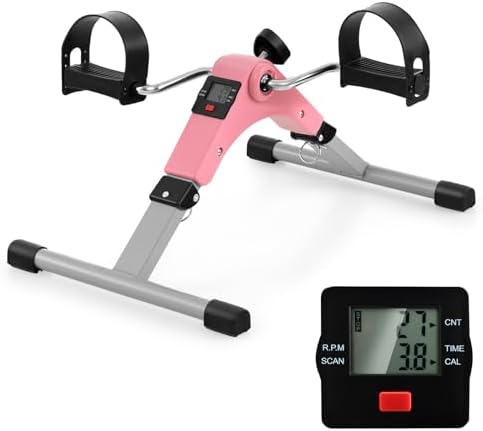GYMAX Under Desk Bike Pedal Exerciser, Folding Mini Exercise Bike with LCD Display for Arms & Legs Workout, Portable Peddler Exerciser for Seniors Office Home Fitness