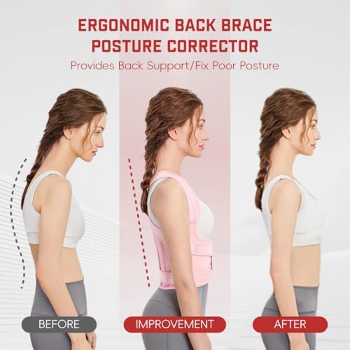 Posture Corrector for Women & Men, Adjustable Back Brace Shoulder Straightener with Full Back Support for Upper & Lower Back Pain, Spine Alignment, Hunchback & Scoliosis Relief (Large, Pink)