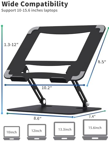 SOUNDANCE Laptop Stand, Heavy Metal Base, Adjustable, 10-15.6", Black