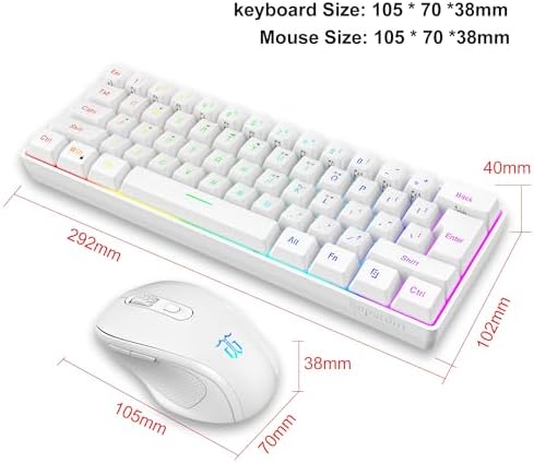 Snpurdiri 2.4G 60% Wireless Gaming Keyboard and Mouse Combo (White)