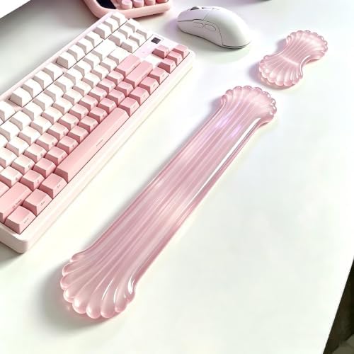Mouse Pad with Wrist Rest, Soft Cloud Gel Keyboard Mouse Pad Set with Hand Wrist Support, Cute Non Slip Office Desk Accessories for Comfort/Pain Relief/Computer/Laptop (Pink Shell)