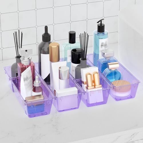 6 Pack Clear Drawer Organizer Set, Drawer Storage Trays, Storage Bins