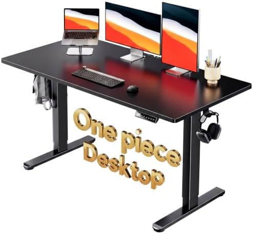 HUANUO Electric Standing Desk, Whole Piece Desktop, Adjustable Height Computer Desk, 4 Height Memory Settings, Sit Stand Up Desk for Home Office, 55" x 27", Black