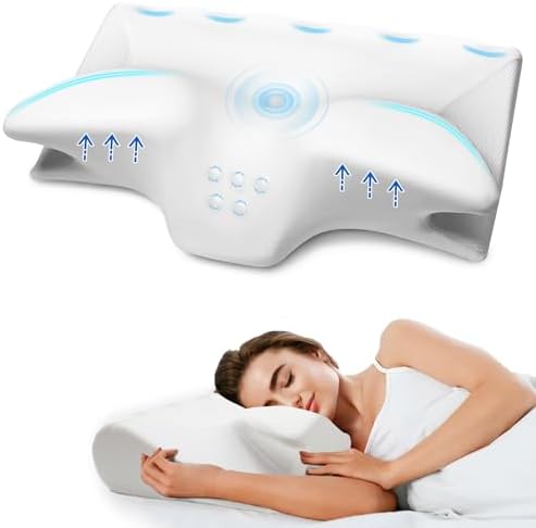 Cervical Pillow for Neck Pain Relief, Cooling Contour Memory Foam Pillows Support Odorless Ergonomic Neck Pillow Adjustable Orthopedic Bed Pillow for Side Back Stomach Sleeper with Pillowcase,White