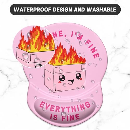ITNRSIIET Ergonomic Mouse Pad with Gel Wrist Support Small Wrist Rest Smooth Surface Non-Slip PU Base Comfortable Office Supplies Pain Relief, 8.7 x 7.2 inches, Pink Cute Dumpster