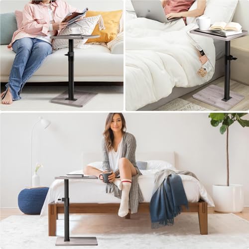 YUHFERA Sofa Armrest Tray Table for Couch - 360° Swivel Height Adjustable End for Small Spaces, Snack Side Table for Bed or Chair with Phone & Tablet Slot (Gray,Standard)