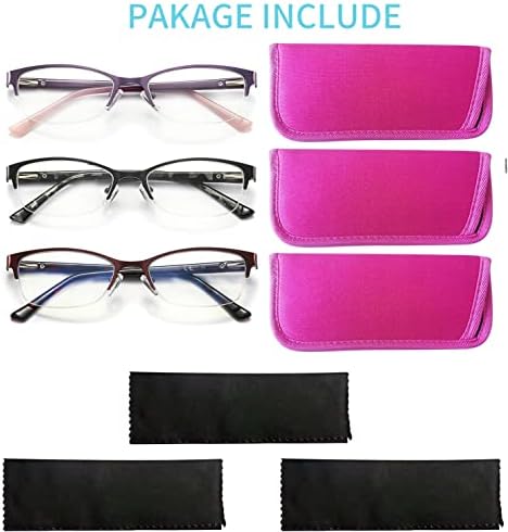 3 Pack Reading Glasses for Women Blue Light Metal Half Frame 2.50