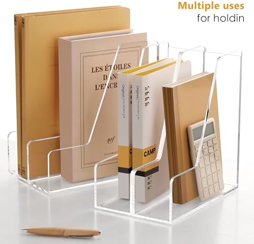 SANRUI 4 Pack Vertical File Holder, Acrylic Desk Organizer Magazine File Sorter for Magazines, Binders, Notebooks, Envelopes, Multi-purpose Clear Document Organizer Rack