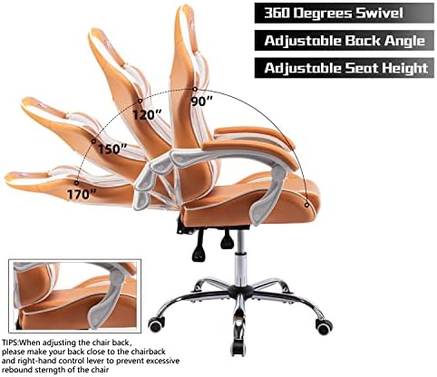 Gaming Chair for Adults, High Back Ergonomic Computer Gaming Chair with Headrest and Lumbar Support, Orange