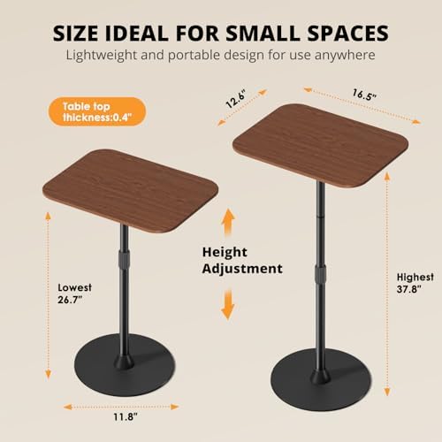 Adjustable Laptop Floor Stand & Portable Standing Desk - Height Adjustable Mobile Table up to 37.8", Bedside Laptop Table, Sofa Desk with Sturdy Metal Base & Wooden Top