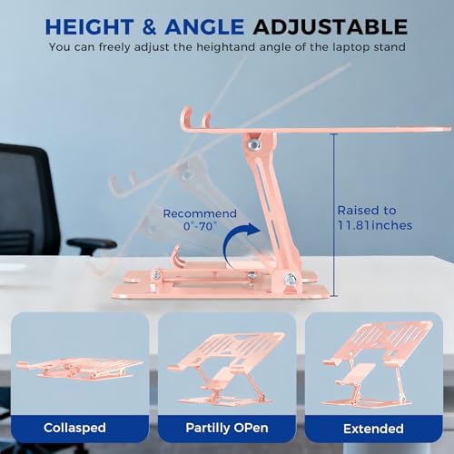 Ergonomic 2-in-1 Laptop Phone Stand for Desk, Pink Laptop Stand Adjustable Riser, Sturdy and Portable, Fits All Laptops and Phone (Pink)