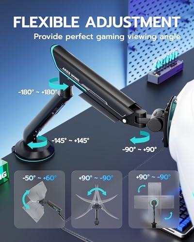 Single Gaming Monitor Arm for 24"-57" Screens, Up to 60 lbs, Black