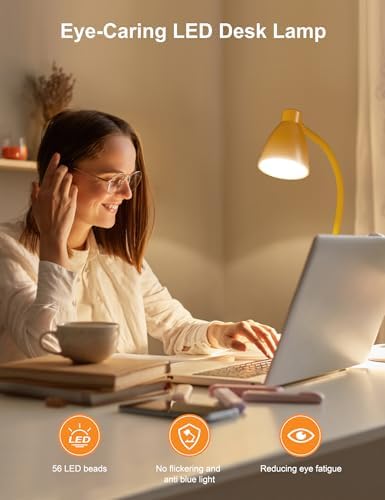 BOHON LED Desk Lamp with USB Charging Port 3 Color Modes Fully Dim, Yellow