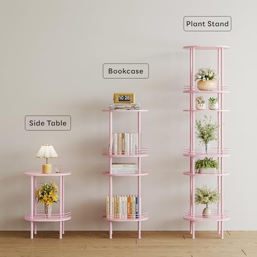 Pink Oval Nightstand Set of 2, Small Modern Round Side Table with Storage