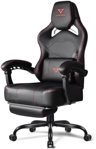 VITESSE Big and Tall Gaming Chair 400lb Weight Capacity with Footrest, Ergonomic Video Game Chair for Adults with Oversized Headrest and Lumbar Pillow, Computer Chair Gaming for Office