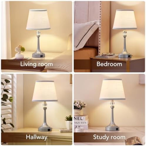 Touch Silver Table Lamp Set of 2 with USB C+A Ports-19.7''