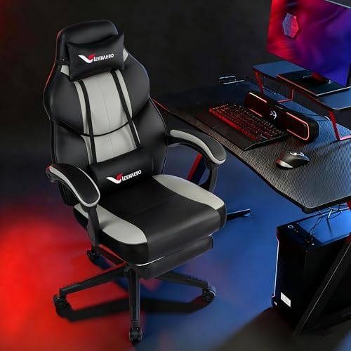 Big and Tall Gaming Chair for Adults 400 lbs, Heavy Duty Wide Seat Black Grey Gaming Office Chair, Ergonomic Comfy Computer Gamer Chair with Footrest& Lumbar Support for Home Office Gaming