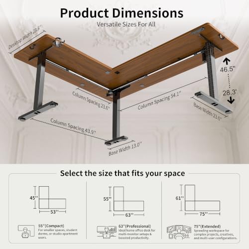 WALKINGDESK 75x61 Inches Reversible L Shaped Standing Desk Height Adjustable with Cup Holder, Electric Corner Computer Workstation for Home Office, Ergonomic Sit Stand up Gaming Desk, Black Walnut