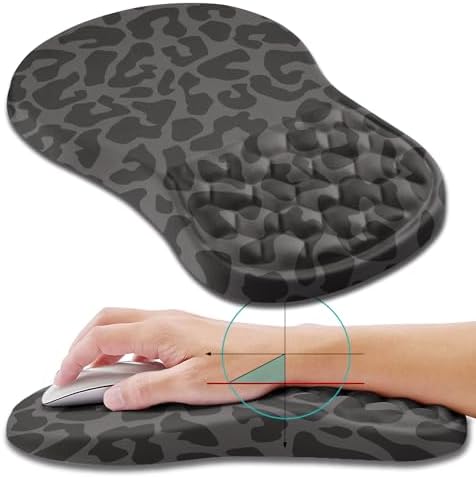 Hokafenle Ergonomic Mouse Pad Wrist Support, Wrist Rest Mousepad for Carpal Tunnel Pain Relief with Integrated Memory Foam Slope Massage Bulge (11.8x7.9 inch,Black Leopard