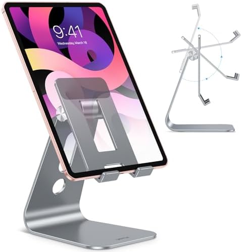 OMOTON T2 Tablet Stand for Desk, Aluminum Holder for iPad Pro/Air,Grey