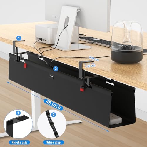 No Drill Under Desk Cable Management Tray, 48" Cord Management Tray with Cable Loop, Upgraded Oxford Fabric Wire Management for Standing Desk - No Damage to Table