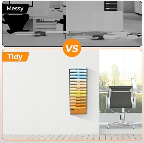 SUPEASY 14 Tier Wall File Organizer, Hanging Wall Mounted Mail Organizer with Label Slots, Metal Mesh File Holder Magazine Rack for Office, Home, School or Classroom, Black