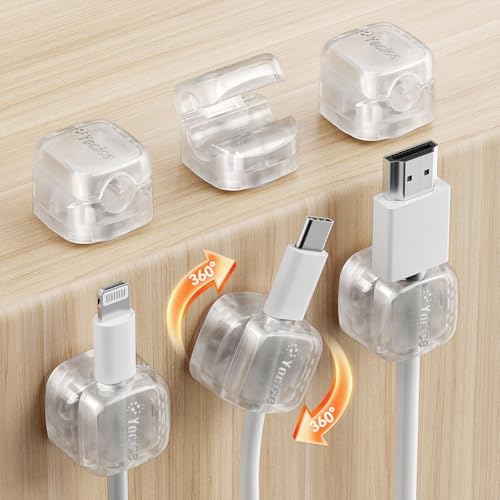 6Pack Cable Clips Cord Organizer for Desk, 360° Rotatable, Clear