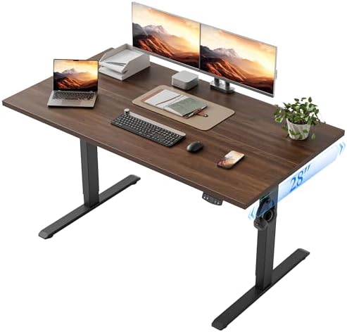 Klicelor 48 x 28 Electric Standing Desk, Sit Stand Up Home Office Desk, Height Adjustable Deep Cumputer Table with Memory Presets and Hooks, Two Pieces, Dark Walnut